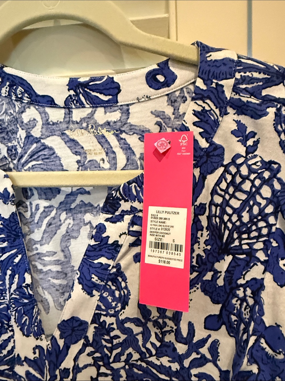 Lilly Pulitzer Blue and White V-Neck Long Sleeve Floral Dress